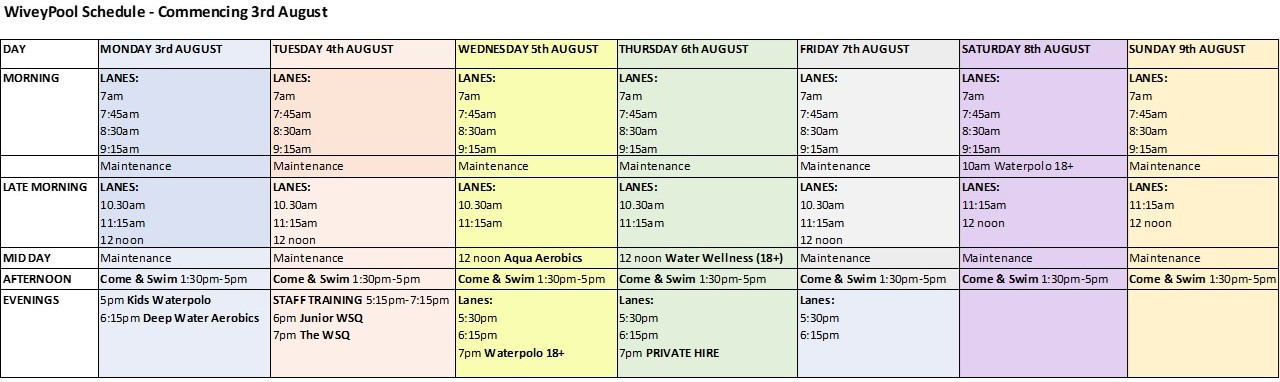 WiveyPool Schedule 3rd August 2026