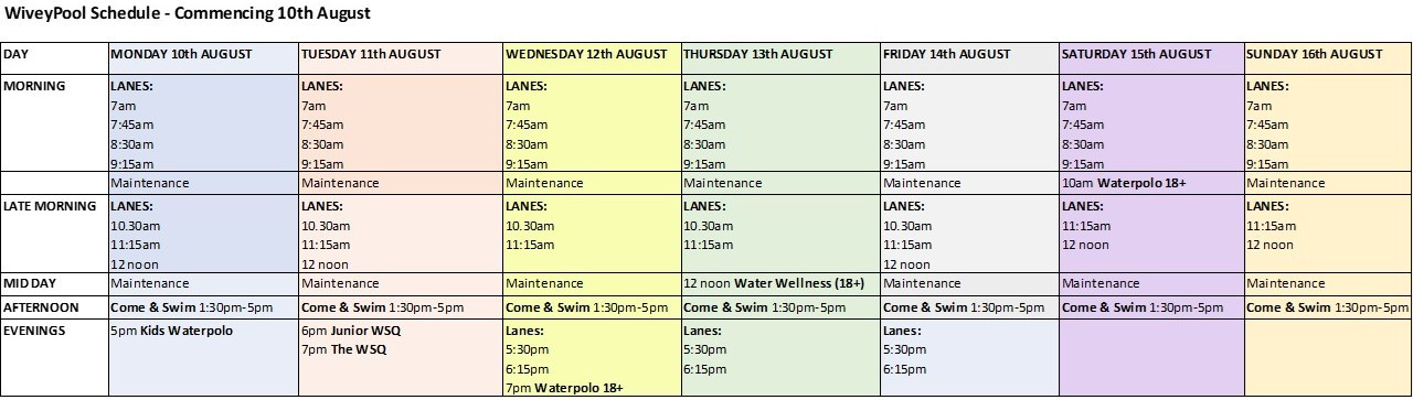 WiveyPool Schedule 10th August 2026