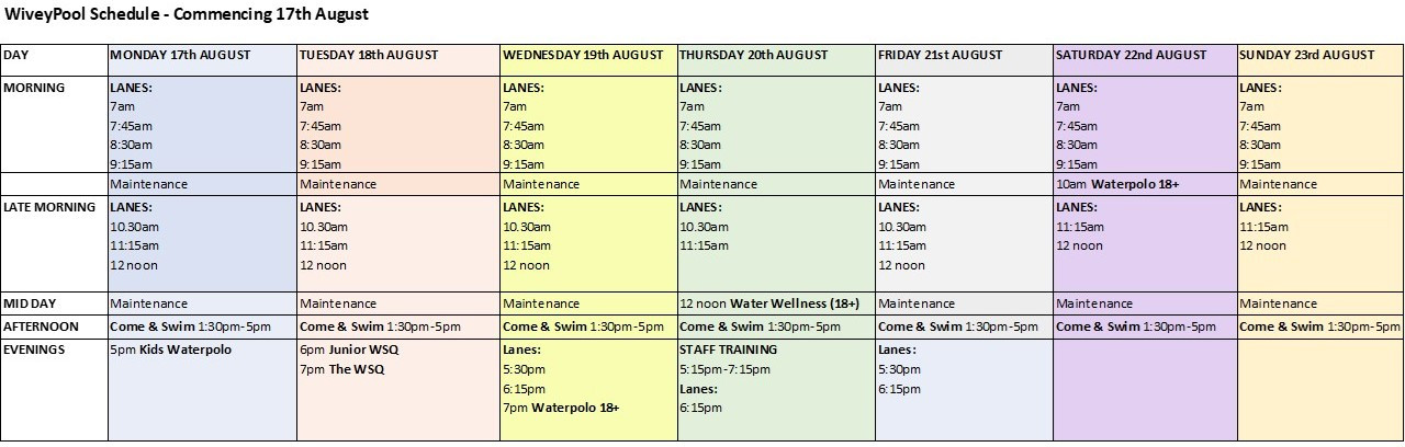 WiveyPool Schedule 17th August 2026 revised