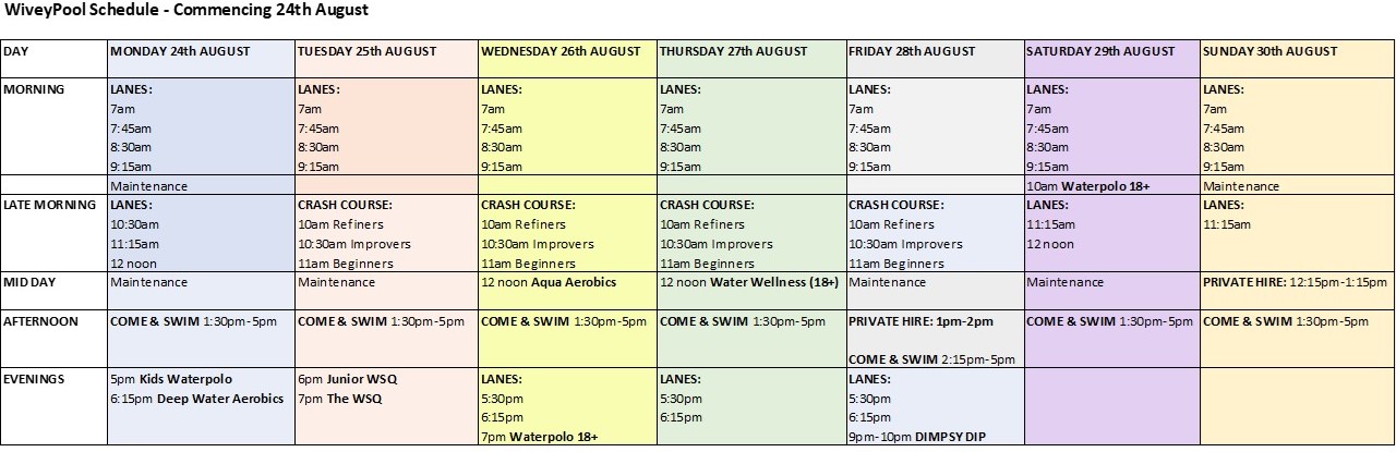 WiveyPool Schedule 24th August 2026